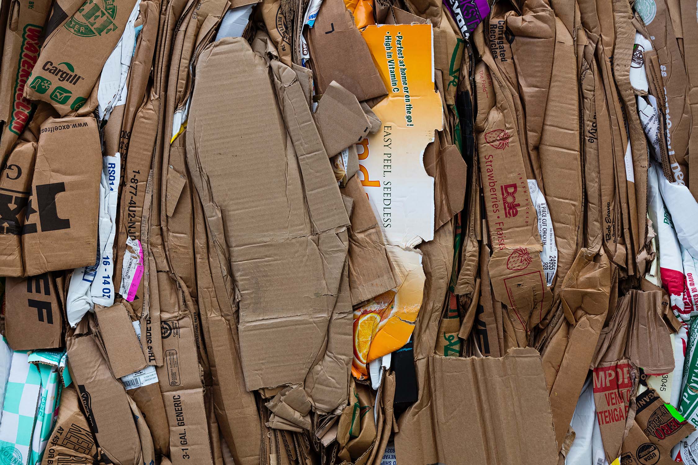 Broken down cardboard recycling that helps make recycling and transportation more efficient.